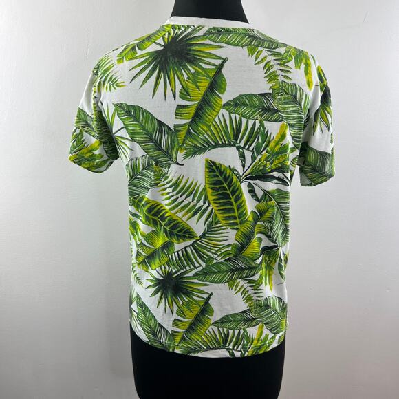 Osheaga White Green Top FESTIVAL Tropical Leaf Graphic Crew Neck Classic Size XS - Picture 7 of 10